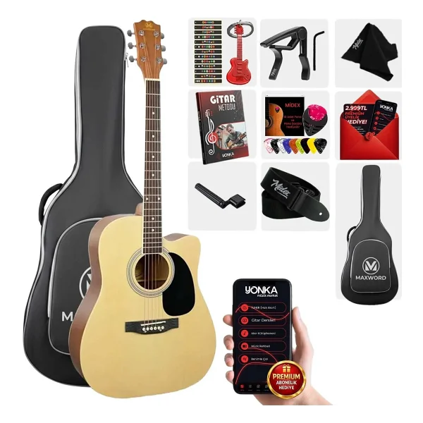 Maxword Mcg-650Sb Yüksek Kaliteli Ağaç Akustik Gitar Full Set - Görsel 5