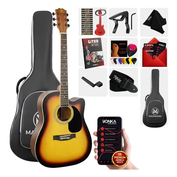 Maxword Mcg-650Sb Yüksek Kaliteli Ağaç Akustik Gitar Full Set - Görsel 4