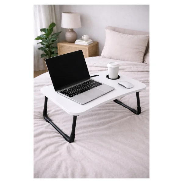 Hodbehod Taşınabilir Katlanır Koltuk Yatak Üstü Laptop Tablet Çalışma Masası Ve Kahvaltı Sehpası Beyaz - 40x60x27 - Görsel 2