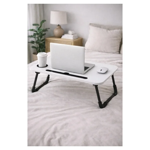 Hodbehod Taşınabilir Katlanır Koltuk Yatak Üstü Laptop Tablet Çalışma Masası Ve Kahvaltı Sehpası Beyaz - 40x60x27 - Görsel 3