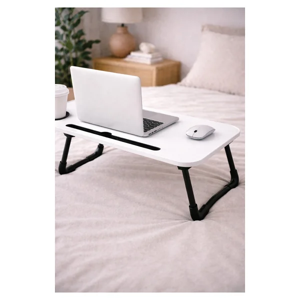 Hodbehod Taşınabilir Katlanır Koltuk Yatak Üstü Laptop Tablet Çalışma Masası Ve Kahvaltı Sehpası Beyaz - 40x60x27 - Görsel 4