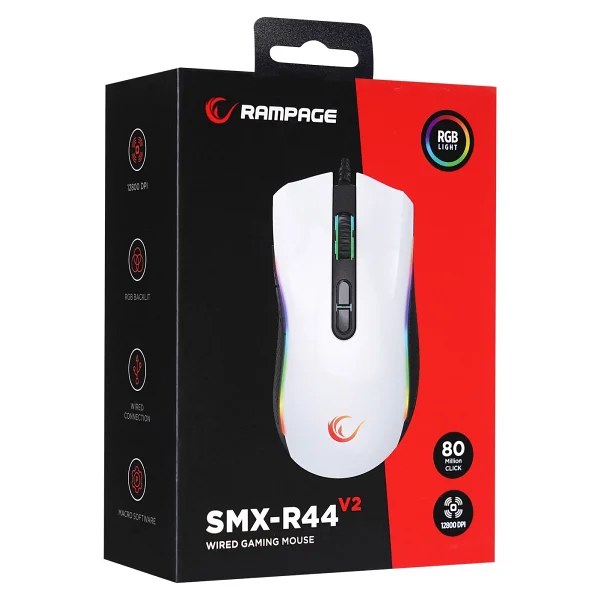 Rampage Smx-R44 V2 Beyaz RGB Makrolu Optik Kablolu Oyuncu Mouse - Görsel 6