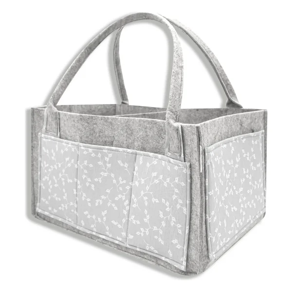 Babyjem Gri Çiçekli Keçe Anne Bebek Bakım Çantası Organizer 22x34 Cm Fonksiyonel Kullanım - Görsel 2