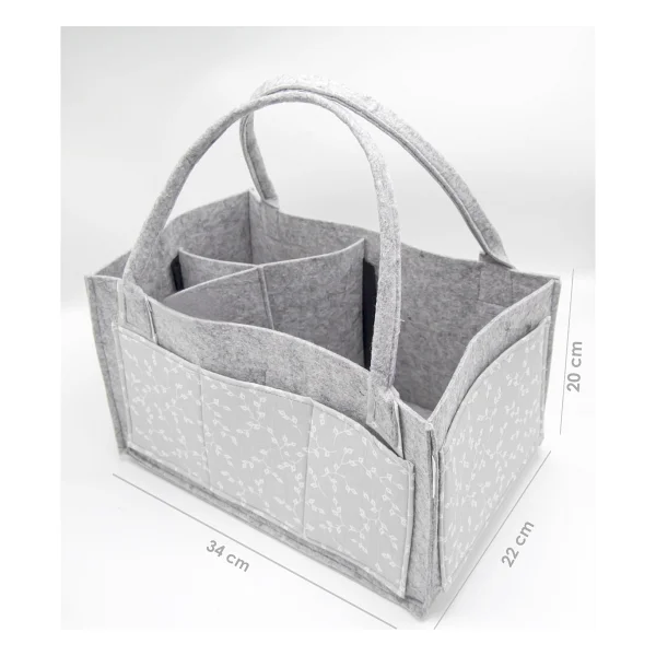 Babyjem Gri Çiçekli Keçe Anne Bebek Bakım Çantası Organizer 22x34 Cm Fonksiyonel Kullanım - Görsel 3