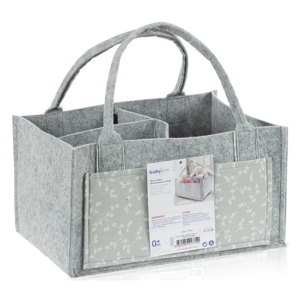 Babyjem Gri Çiçekli Keçe Anne Bebek Bakım Çantası Organizer 22x34 Cm Fonksiyonel Kullanım - Görsel 5