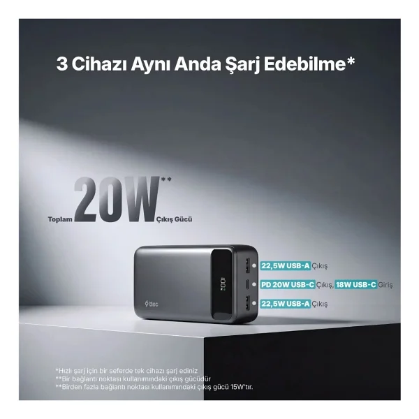 Ttec Recharger Ultra Lcd 2bb270s 30000 mAh Hızlı Şarj Powerbank - Görsel 3