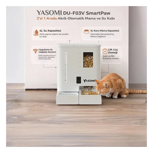 Yasomi Du-F03v Smartpaw 4 Lt / 5 Lt Beyaz Akıllı Otomatik Mama Ve Su Kabı - Görsel 7