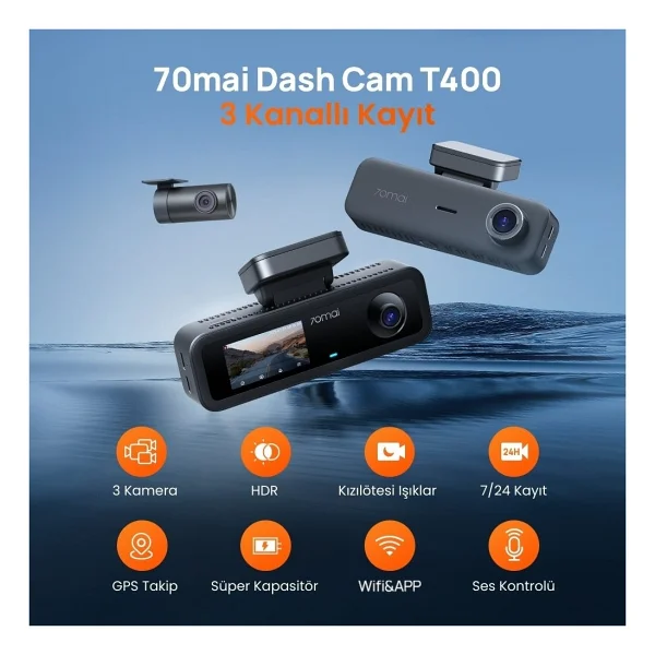 70mai T400 + Rc21 3 Kameralı Araç Kamera Seti - Görsel 5