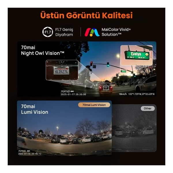 70mai T800 3 Kameralı Araç Kamerası Seti - Görsel 6