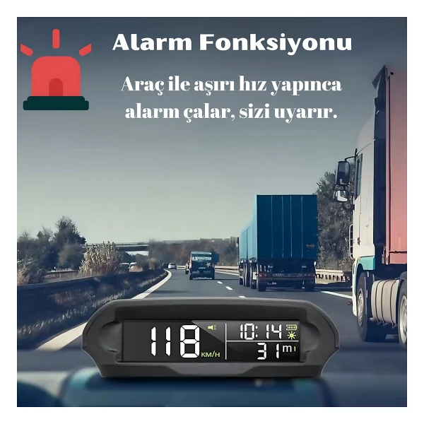 Artnest Araç GPS Güneş Enerjili Dijital Hız Göstergeli Çok Fonksiyonlu Hız Ölçer S98 Hud Ekran - Görsel 3