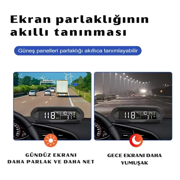 Artnest Araç GPS Güneş Enerjili Dijital Hız Göstergeli Çok Fonksiyonlu Hız Ölçer S98 Hud Ekran - Görsel 4