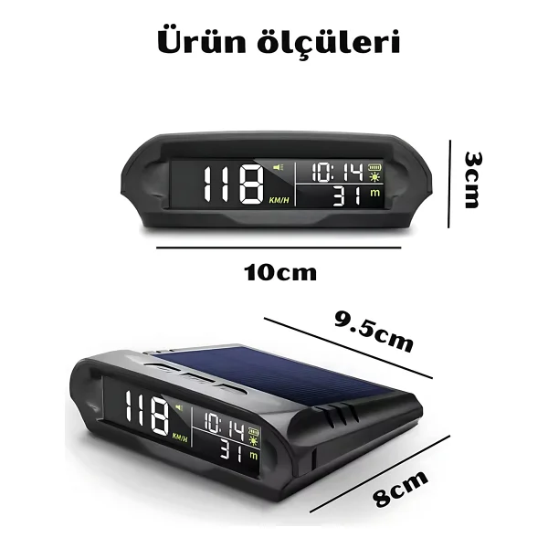 Artnest Araç GPS Güneş Enerjili Dijital Hız Göstergeli Çok Fonksiyonlu Hız Ölçer S98 Hud Ekran - Görsel 5