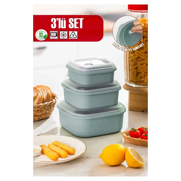 Porsima 5317 Kilitli Kare 3'lü Saklama Kabı - Görsel 2