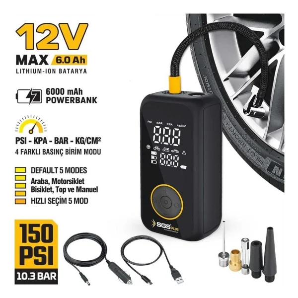 Sgs 5398 12 V 150 Psı Şarjlı Araç Kompresörü - Görsel 3