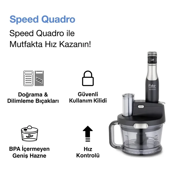Fakir 1000w Fakir Speed Quadro Bpa Free Mutfak Robotu & Blender - Gümüş - Görsel 3