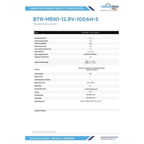 Tommatech 12.8 V 100 Ah Abs+PC Kasa Lityum Marin Akü - Görsel 3