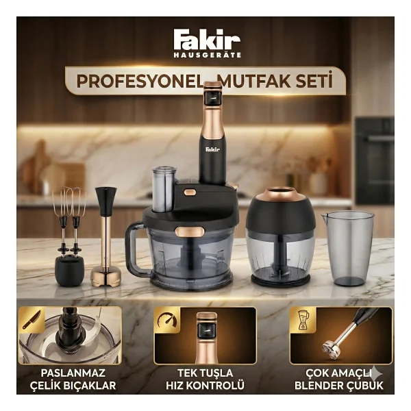 Fakir 1000w Turbo Fonksiyonlu Buz Kırıcı Özellikli Speed Quadro Mutfak Robotu & Blender - Bakır - Görsel 9