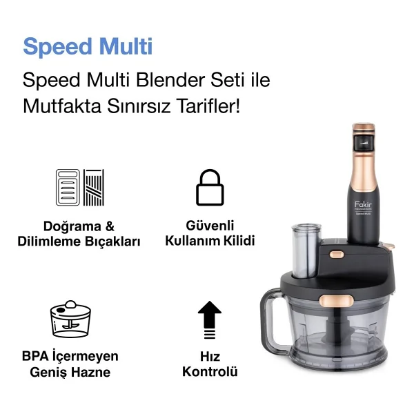 Fakir 1000w Turbo Fonksiyonlu Buz Kırıcı Özellikli Speed Quadro Mutfak Robotu & Blender - Bakır - Görsel 2