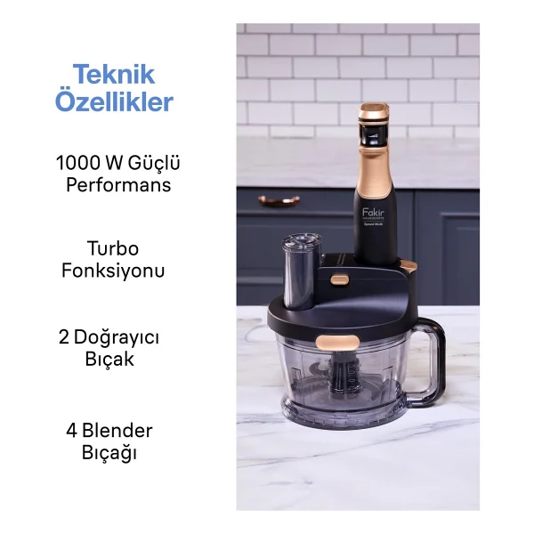 Fakir 1000w Turbo Fonksiyonlu Buz Kırıcı Özellikli Speed Quadro Mutfak Robotu & Blender - Bakır - Görsel 6
