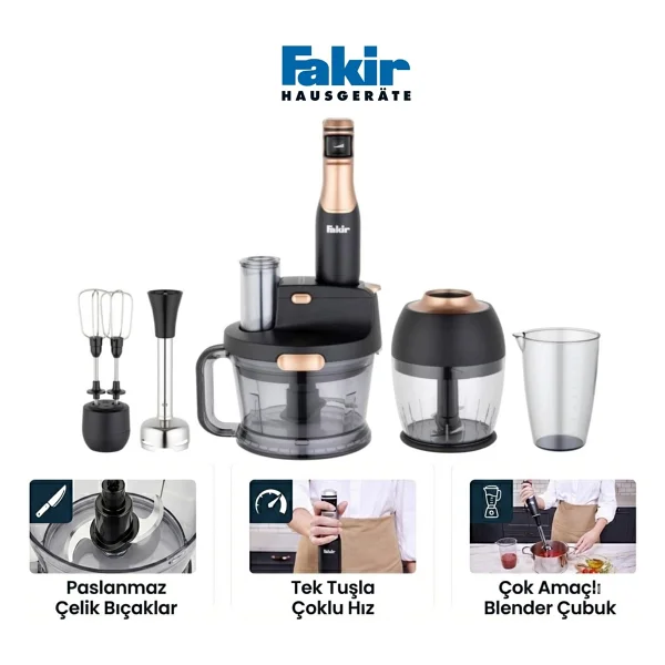 Fakir 1000w Turbo Fonksiyonlu Buz Kırıcı Özellikli Speed Quadro Mutfak Robotu & Blender - Bakır - Görsel 7