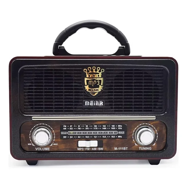 Meier M-111bt Nostaljik Radyo USB Tf Aux Kumandalı Bluetoothlu Fm Am Sw1-2 Radyo Hoparlör - Koyu Ahşap - Görsel 9