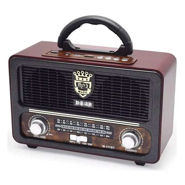 Meier M-111bt Nostaljik Radyo USB Tf Aux Kumandalı Bluetoothlu Fm Am Sw1-2 Radyo Hoparlör - Koyu Ahşap - Görsel 5