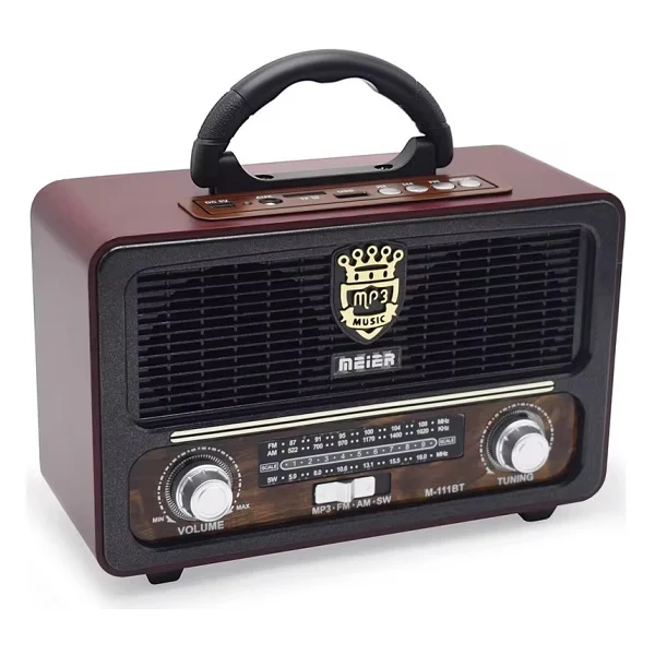 Meier M-111bt Nostaljik Radyo USB Tf Aux Kumandalı Bluetoothlu Fm Am Sw1-2 Radyo Hoparlör - Koyu Ahşap - Görsel 8
