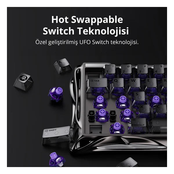 Gravastar Mercury V60 Pro Gunmetal Deluxe Edition RGB %60 Tkl Ufo Magnetic Switch Kablolu Mekanik Oyuncu Klavyesi - Görsel 3