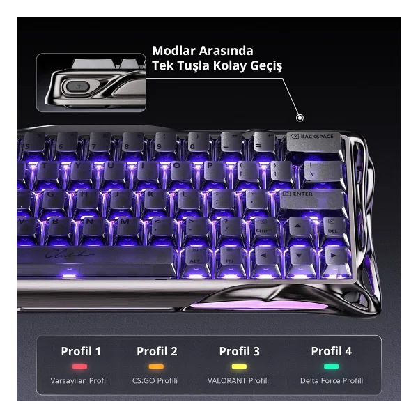 Gravastar Mercury V60 Pro Gunmetal Deluxe Edition RGB %60 Tkl Ufo Magnetic Switch Kablolu Mekanik Oyuncu Klavyesi - Görsel 4