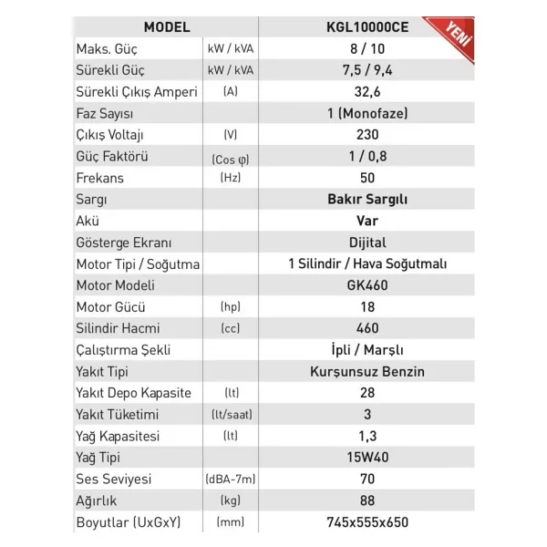 Kama Kgl10000ce 10 Kva İpli/Marşlı Benzinli Jeneratör - Görsel 2