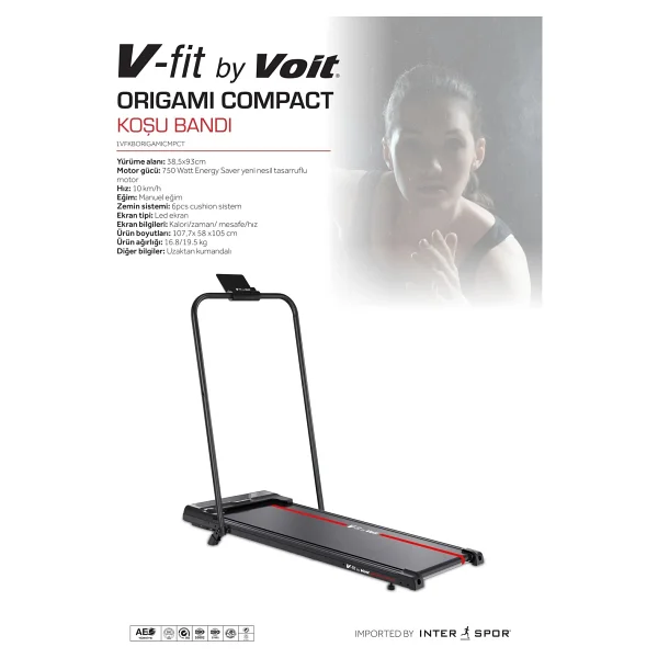 V-Fit Origami Compact Uzaktan Kumandalı Katlanabilir Koşu Bandı - Görsel 4