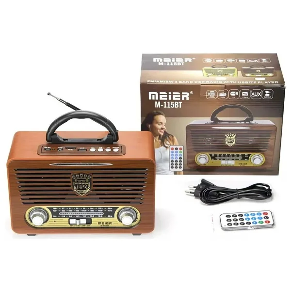 Meier M115 Dvs USB Sd Bluetooth Nostaljik Radyo - Koyu Ahşap - Görsel 3