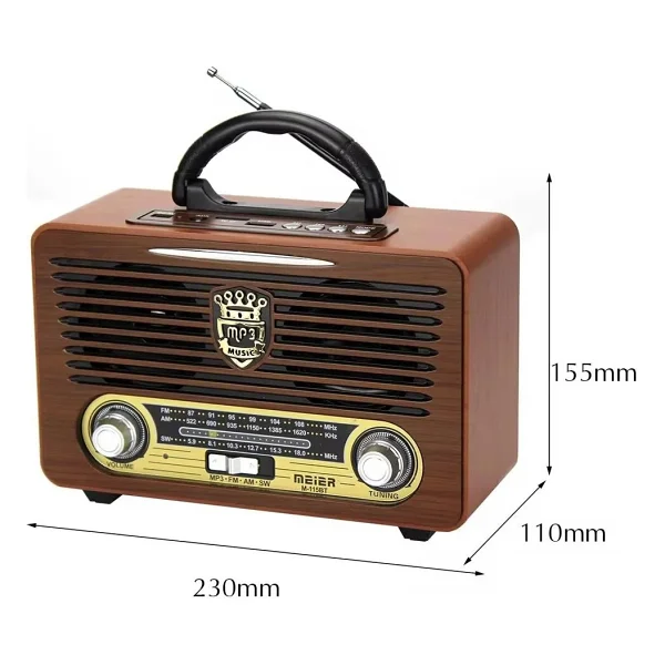 Meier M115 Dvs USB Sd Bluetooth Nostaljik Radyo - Koyu Ahşap - Görsel 4