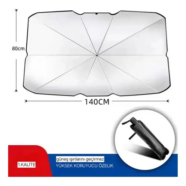 Euroist Katlanabilir Araba Ön Cam Güneşlik Şemsiye 140x79 Cm Uv Koruyucu Oto Gölgelik - Görsel 2