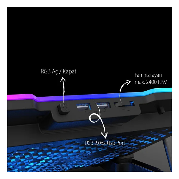Inca Inc-618gms RGB 6 Fanlı Stand 9-17" Laptop Soğutucu - Görsel 4