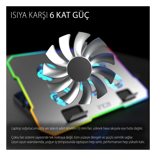 Inca Inc-618gms RGB 6 Fanlı Stand 9-17" Laptop Soğutucu - Görsel 5