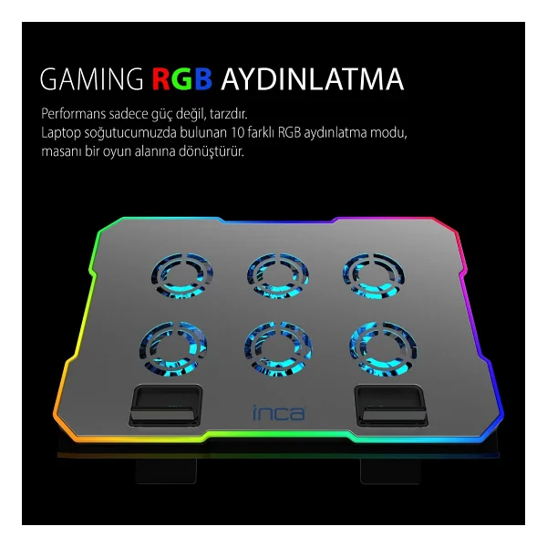 Inca Inc-618gms RGB 6 Fanlı Stand 9-17" Laptop Soğutucu - Görsel 7