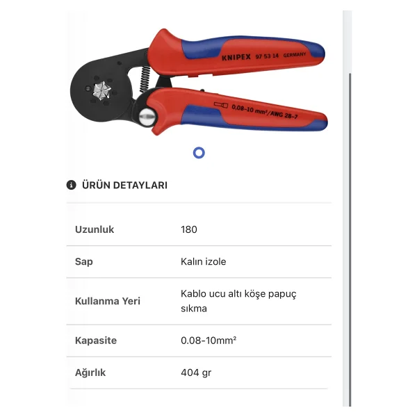 Knipex 97 53 14 Pabuç Sıkma Pensesi - Görsel 2