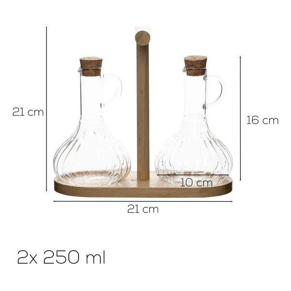 Porsima 415 2li Standlı Mantar Kapaklı Borosilikat Cam Yağlık Sirkelik Yağdanlık 250+250ml - 2 Li - Görsel 3