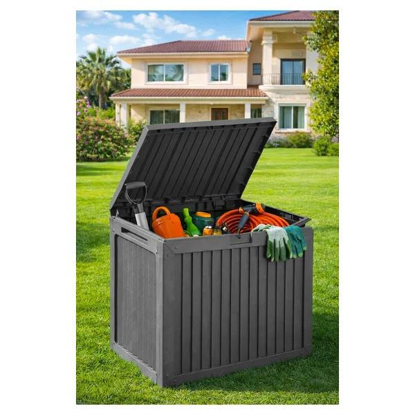 Porsima 161001-005 130lt Kilitli Organizer Kapaklı Bahçe Balkon Kiler Sandığı Çok Amaçlı Depolama Sandığı Yeşil - Görsel 9
