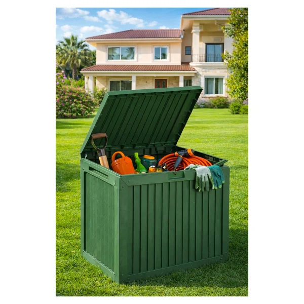 Porsima 161001-005 130lt Kilitli Organizer Kapaklı Bahçe Balkon Kiler Sandığı Çok Amaçlı Depolama Sandığı Yeşil - Görsel 4