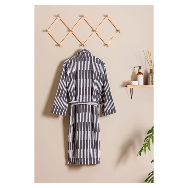 Soley Piano %100 Pamuk Jakarlı Unisex Bornoz - Antrasit - Görsel 2