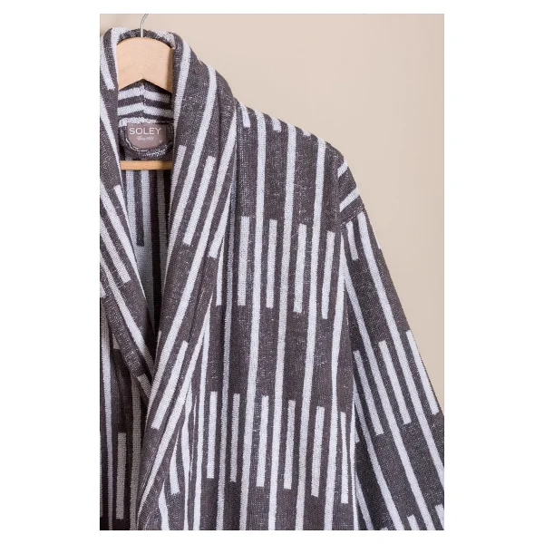 Soley Piano %100 Pamuk Jakarlı Unisex Bornoz - Antrasit - Görsel 3