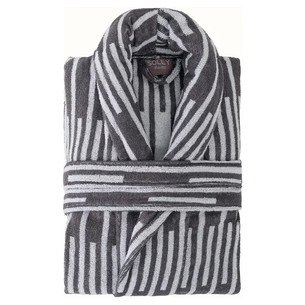 Soley Piano %100 Pamuk Jakarlı Unisex Bornoz - Antrasit - Görsel 5