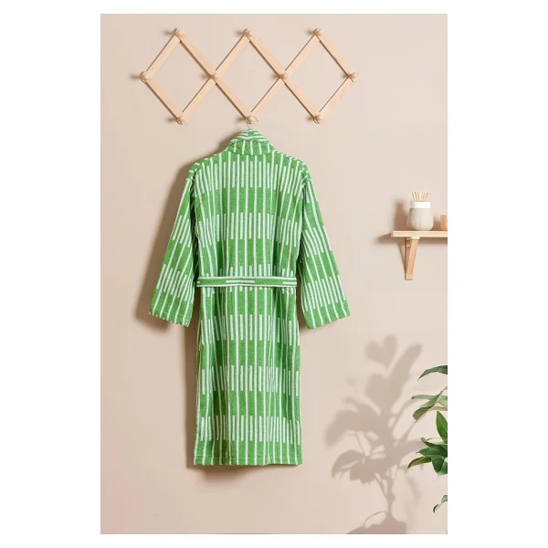 Soley Piano %100 Pamuk Jakarlı Unisex Bornoz - 3xl - Yeşil - Görsel 2