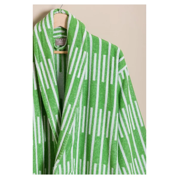 Soley Piano %100 Pamuk Jakarlı Unisex Bornoz - 3xl - Yeşil - Görsel 3