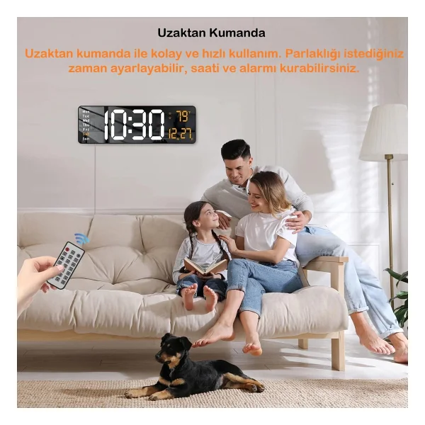 Umotech Büyük Ekran 16" LED Duvar Saati Dijital Saat Alarm Ev-Ofis Kullanım - Görsel 6