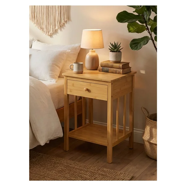 Robin Home Doğal Bambu Tek Çekmeceli Raflı Komodin Yan Sehpa - Görsel 3