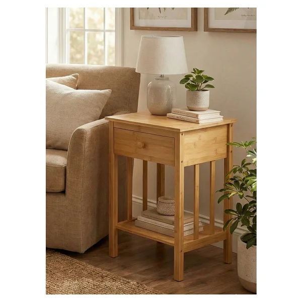 Robin Home Doğal Bambu Tek Çekmeceli Raflı Komodin Yan Sehpa - Görsel 4