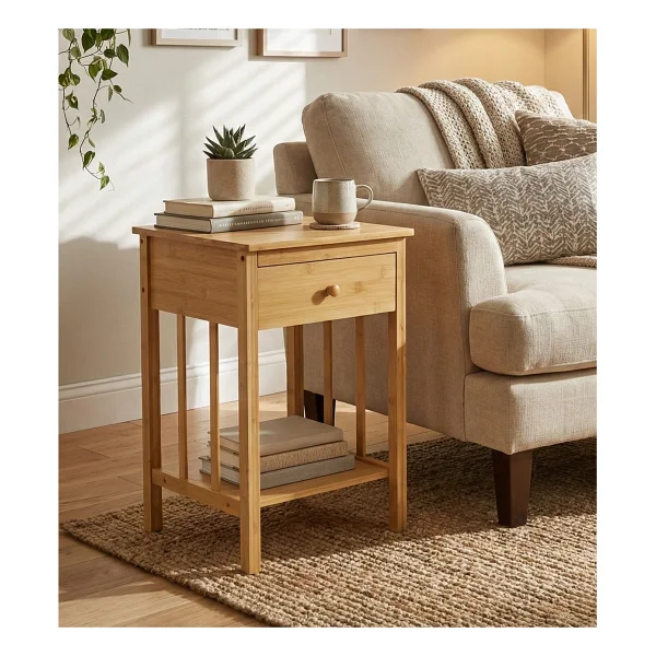 Robin Home Doğal Bambu Tek Çekmeceli Raflı Komodin Yan Sehpa - Görsel 5